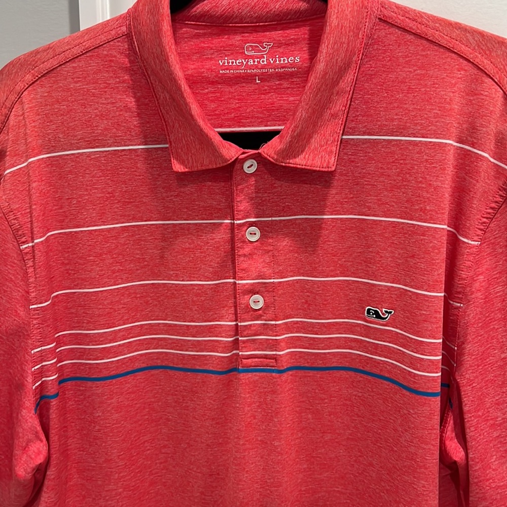 Vineyard Vines Red, White, Blue Striped Polo - Large - Medinah CC Logo - Picture 2 of 4